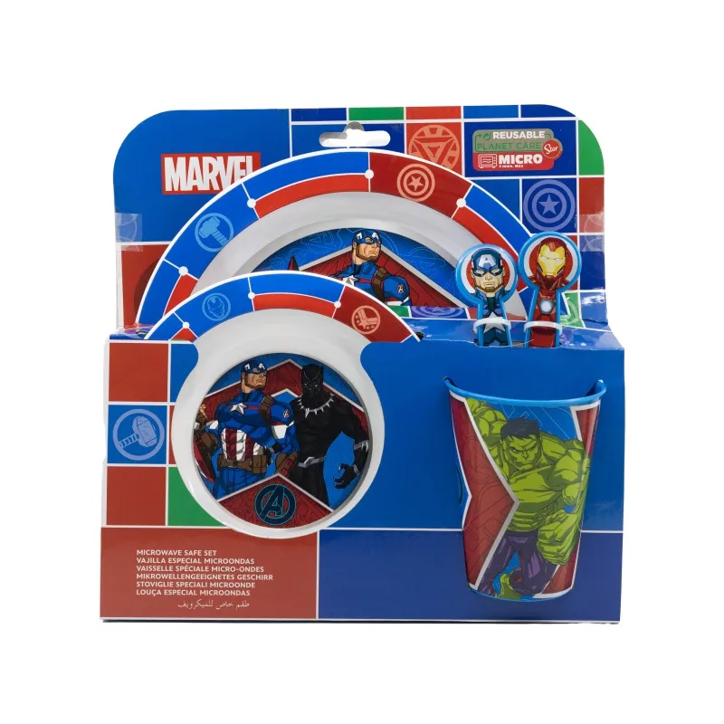 Detský plastový riad, AVENGERS Micro, tanier, miska, pohár, príbor, 74150 Detský plastový riad, AVENGERS Micro, tanier, miska, pohár, príbor, 74150