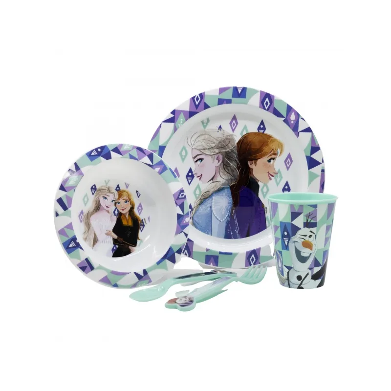 Detský plastový riad, DISNEY FROZEN Micro, tanier, miska, pohár, príbor, 74250