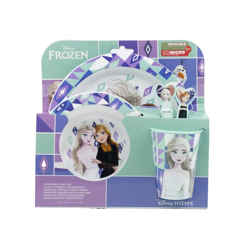 Detský plastový riad, DISNEY FROZEN Micro, tanier, miska, pohár, príbor, 74250