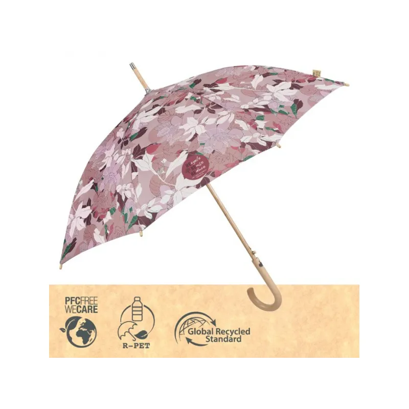 PERLETTI GREEN Dámsky automatický dáždnik MAGNOLIA / ružová, 19134
