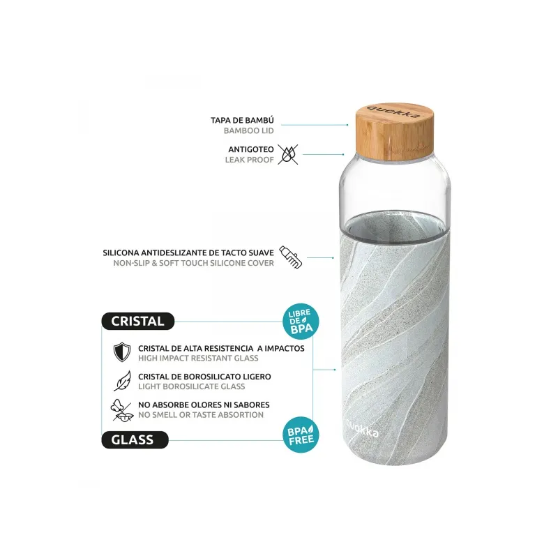 Quokka Flow, Sklenená fľaša so silikónovým povrchom White Stone, 660ml, 40002 Quokka Flow, Sklenená fľaša so silikónovým povrchom White Stone, 660ml, 40002