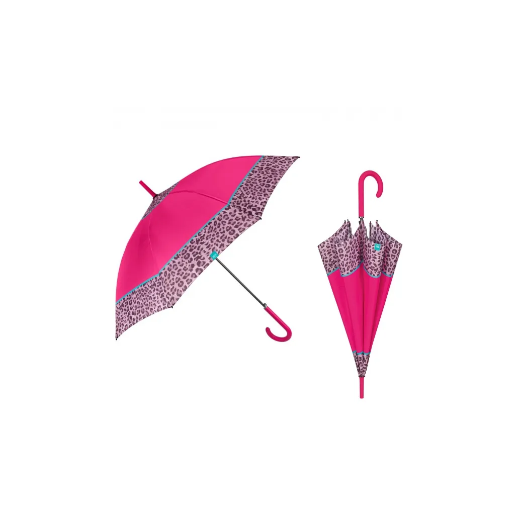 PERLETTI Time, Dámský holový deštník Bordo Leopardo / cyklamenový, 26255