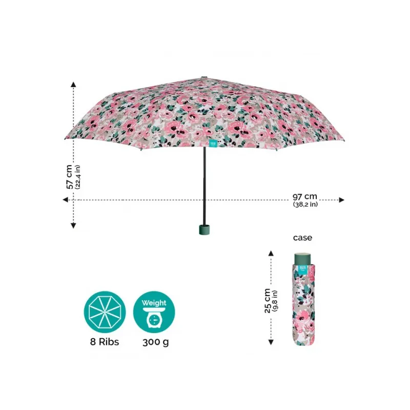 PERLETTI Dámsky skladací dáždnik Peonie / ružový, 26304