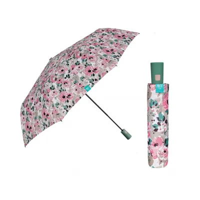 PERLETTI Dámsky skladací automatický dáždnik Peonie / ružový, 26305