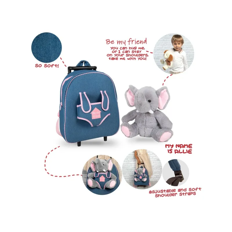 BE MY FRIEND, Detský denimový batoh na kolieskach s odnímateľnou hračkou HUSKY, 13051