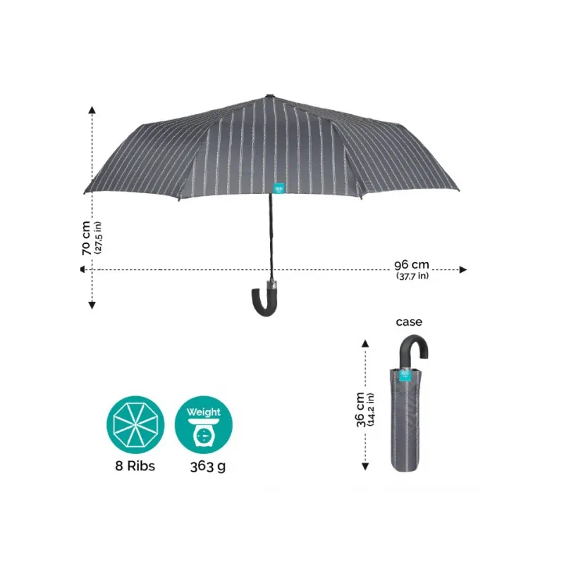 PERLETTI Time, Pánsky automatický skladací dáždnik Gessato / čierny, 26346