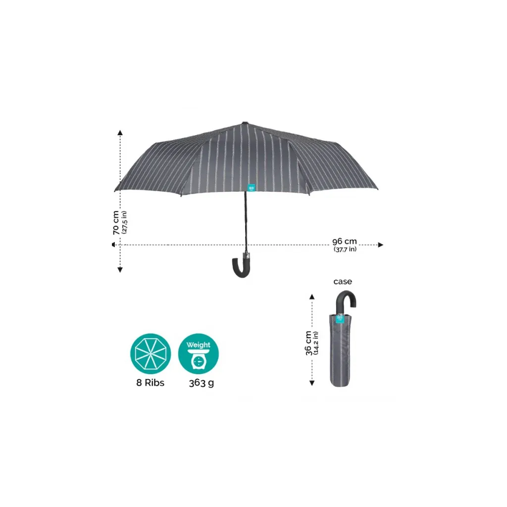 PERLETTI Time, Pánský automatický skládací deštník Gessato / černý, 26346