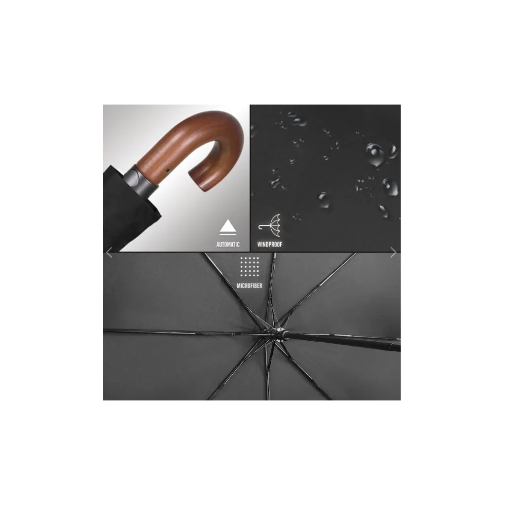 Automatický skladací dáždnik Perletti Time Nero – elegantný a vetruodolný