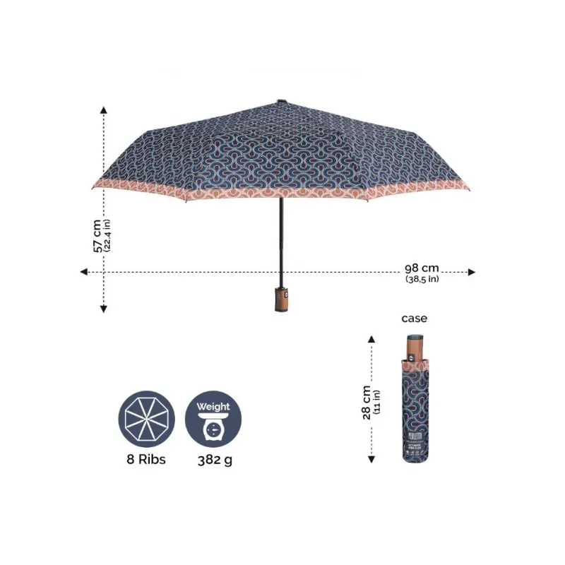 PERLETTI Technology, Dámský plnoautomatický skládací deštník Fantasia / zelený lem, 21752 PERLETTI Technology, Dámský plnoautomatický skládací deštník Fantasia / zelený lem, 21752