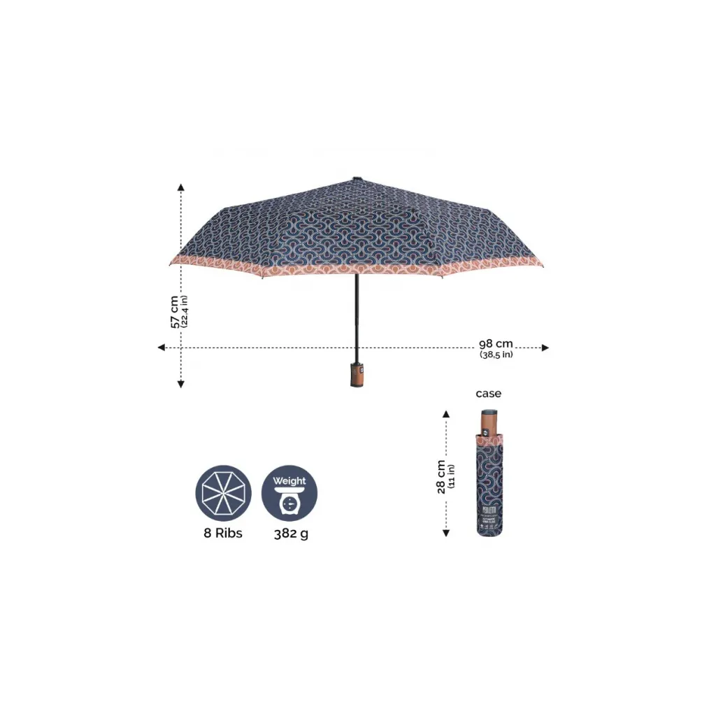 PERLETTI Technology, Dámský plnoautomatický skládací deštník Fantasia / zelený lem, 21752