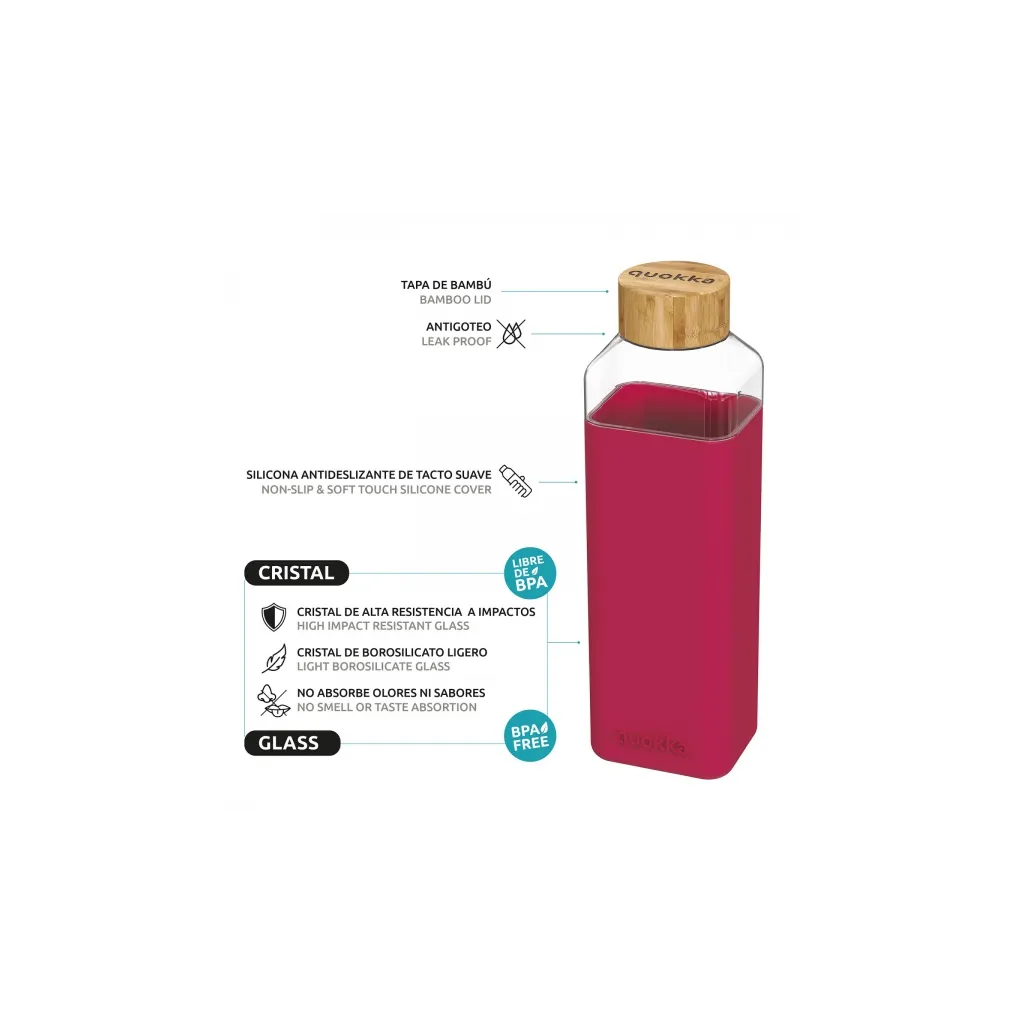 Quokka Storm, Sklenená fľaša so silikónovým povrchom Azure 700ml, 40029