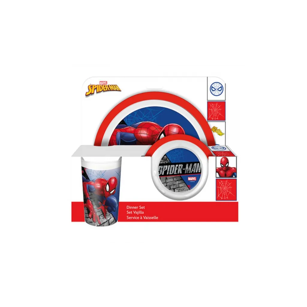 Dětské plastové nádobí, SPIDERMAN Micro, talíř, miska, sklenice, 840456