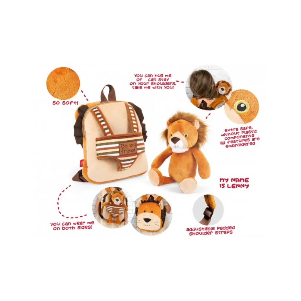 BE MY FRIEND, Dětský plyšový batoh s odnímatelnou hračkou LEV, 13075
