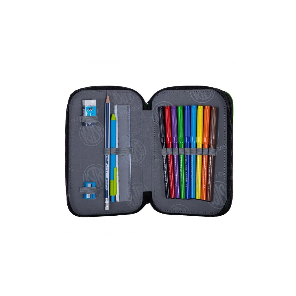 ASTRABAG, Dvoupatrový penál s náplní T-REX NEON, AC21, 503023019