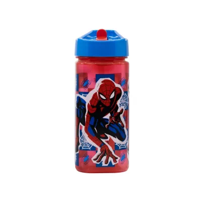 Plastová hranatá láhev s výsuvným brčkem SPIDERMAN, Tritan 530ml, 74714