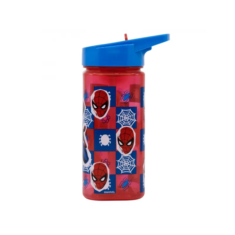 Plastová hranatá láhev s výsuvným brčkem SPIDERMAN, Tritan 530ml, 74714