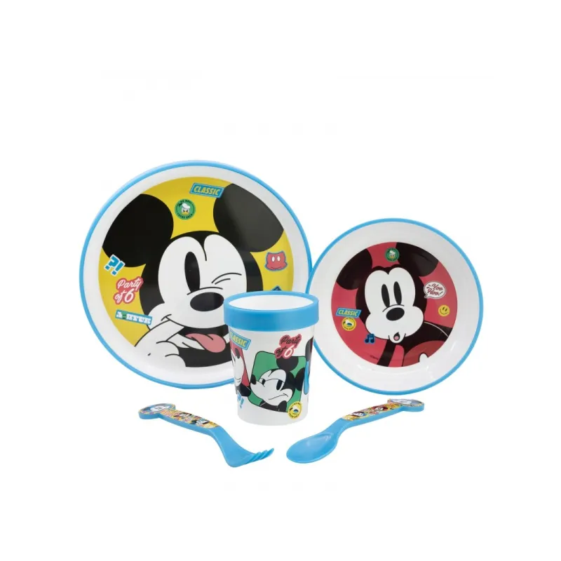 Dětské plastové nádobí, MICKEY MOUSE, talíř, miska, sklenice, příbor, 74385