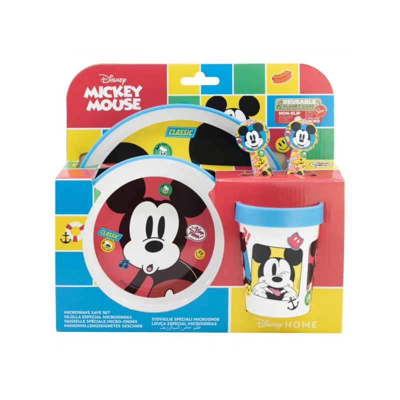 Dětské plastové nádobí, MICKEY MOUSE, talíř, miska, sklenice, příbor, 74385
