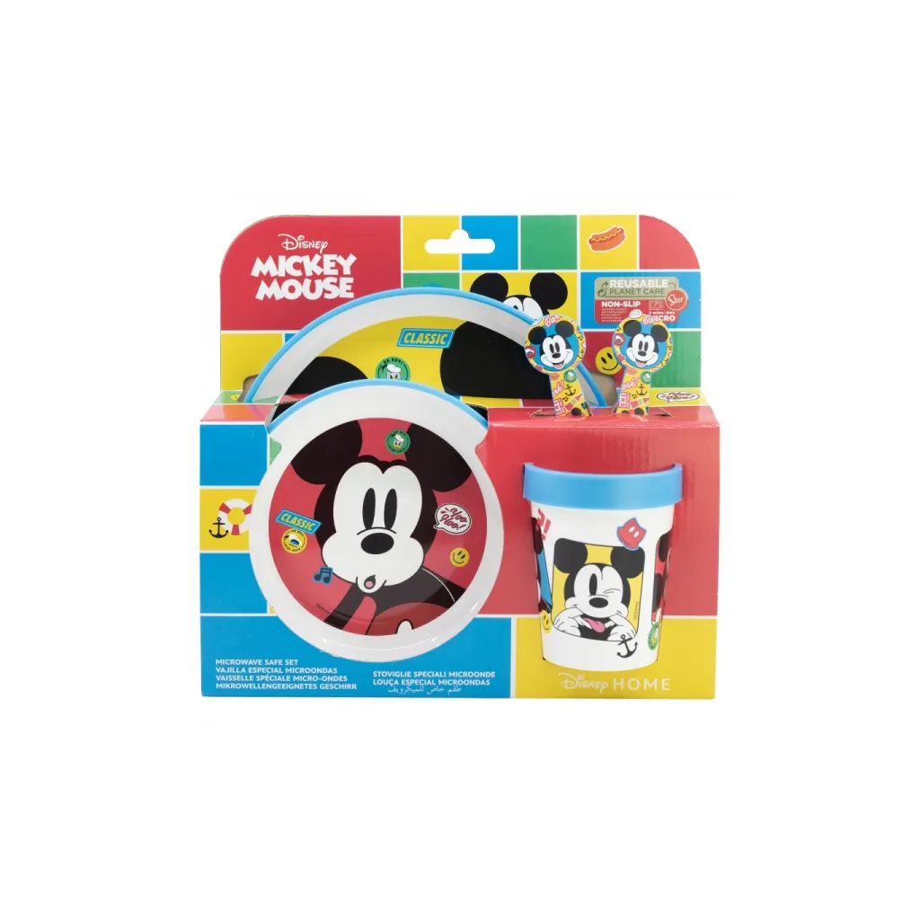 Detský plastový riad, MICKEY MOUSE, tanier, miska, pohár, príbor, 74385
