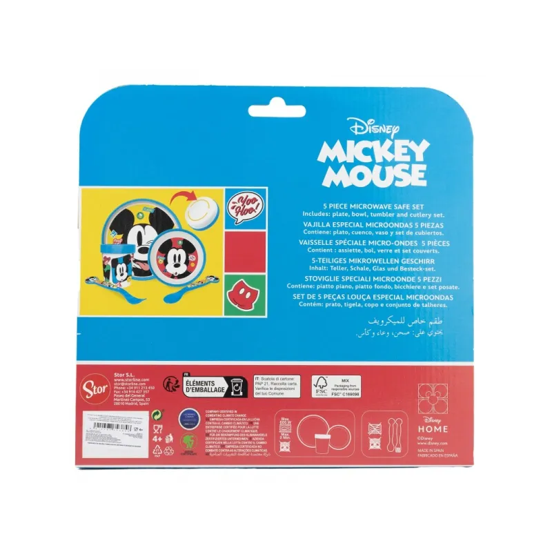 Dětské plastové nádobí, MICKEY MOUSE, talíř, miska, sklenice, příbor, 74385