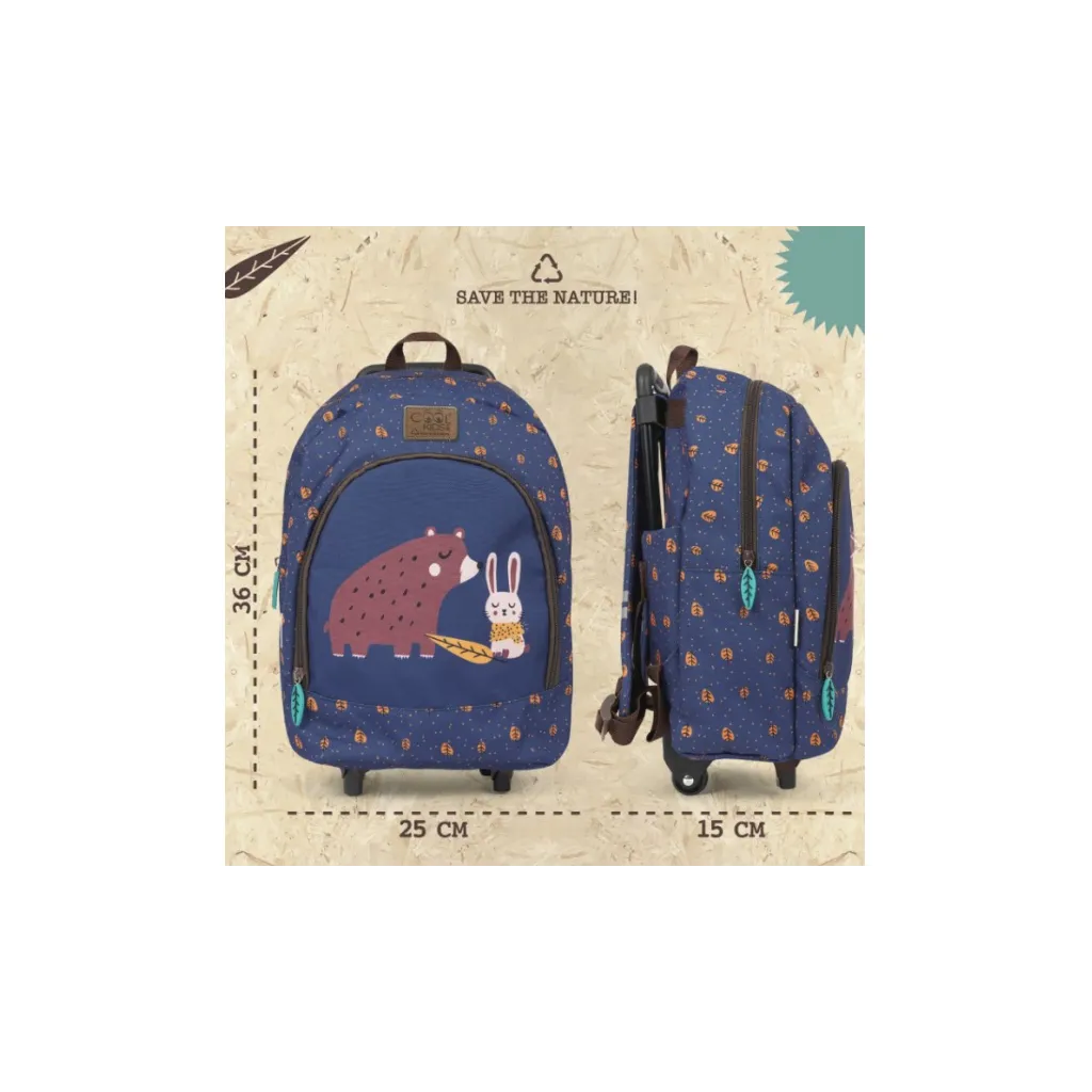 Detský batoh na kolieskach Perletti Green Bear & Rabbit, 14407