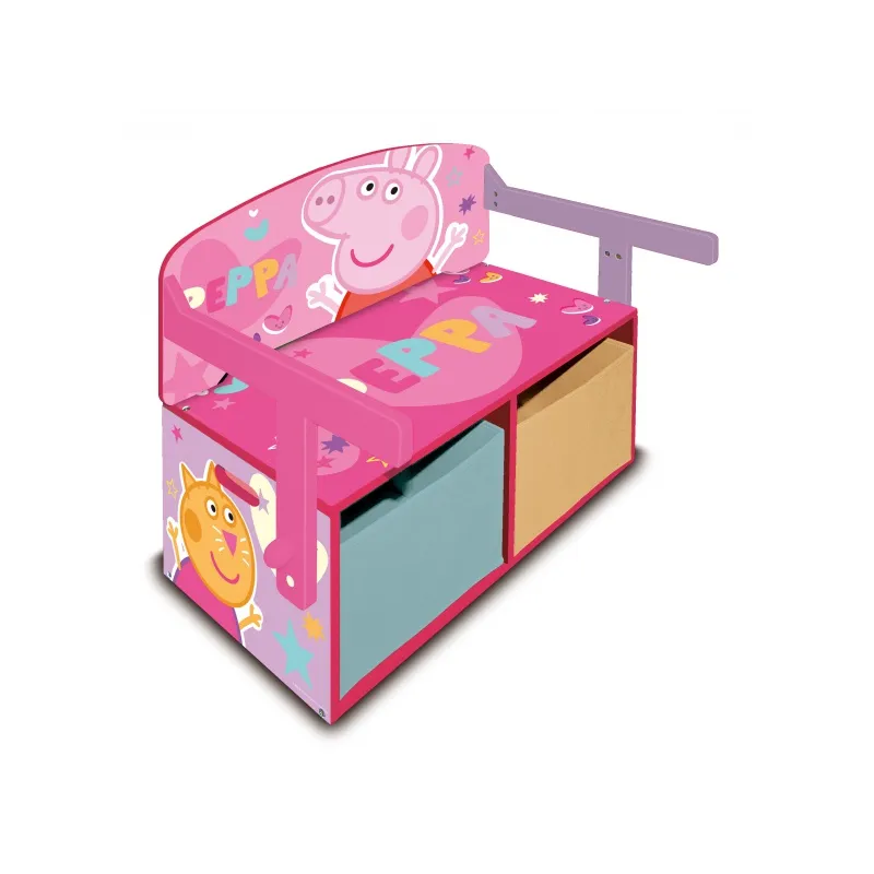 Detský drevený nábytok 3v1 PEPPA PIG (Lavička, Box na hračky, Stolík), PP13986