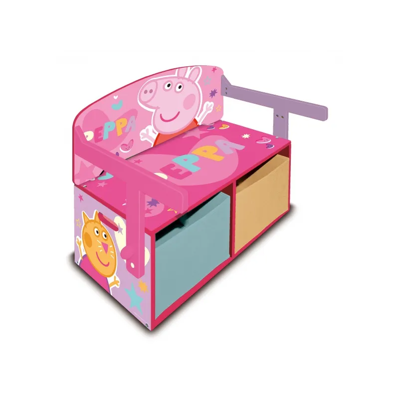Detský drevený nábytok 3v1 PEPPA PIG (Lavička, Box na hračky, Stolík), PP13986 Detský drevený nábytok 3v1 PEPPA PIG (Lavička, Box na hračky, Stolík), PP13986