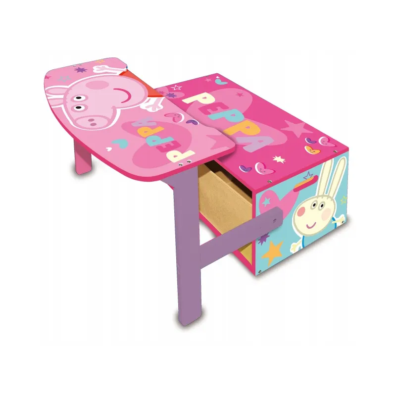 Detský drevený nábytok 3v1 PEPPA PIG (Lavička, Box na hračky, Stolík), PP13986