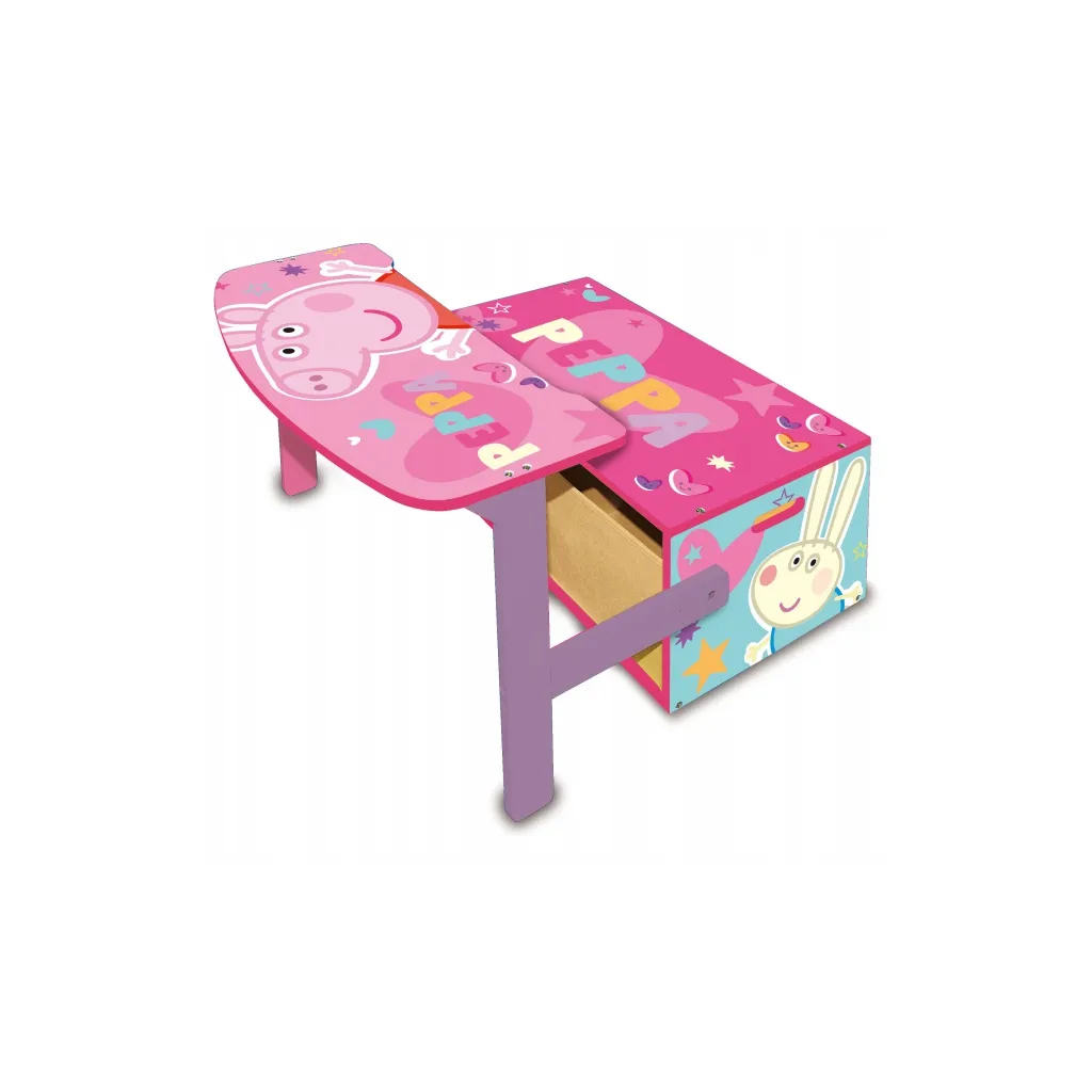 Dětský dřevěný nábytek 3v1 PEPPA PIG (Lavička, Box na hračky, Stolek), PP13986