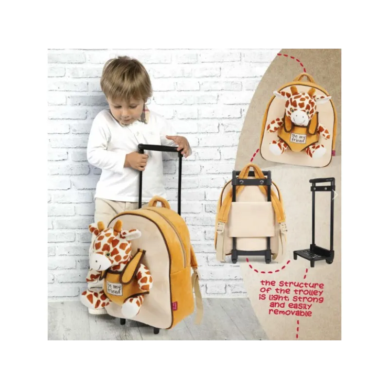 BE MY FRIEND, Detský plyšový batoh na kolieskach s odnímateľnou hračkou ŽIRAFA, 13073