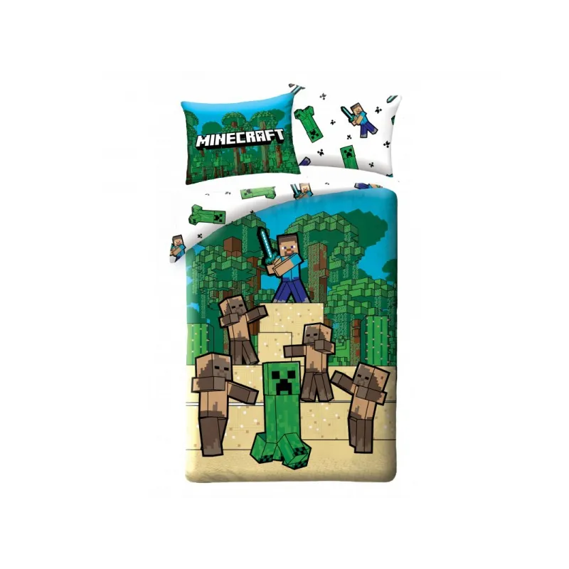 Obojstranné bavlnené obliečky MINECRAFT Creeper a Steve, 140/200+70/90, MNC-325BL