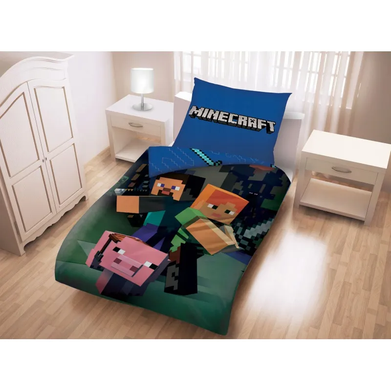 Oboustranné bavlněné povlečení MINECRAFT Steve, 140/200+70/90, MNC020BL