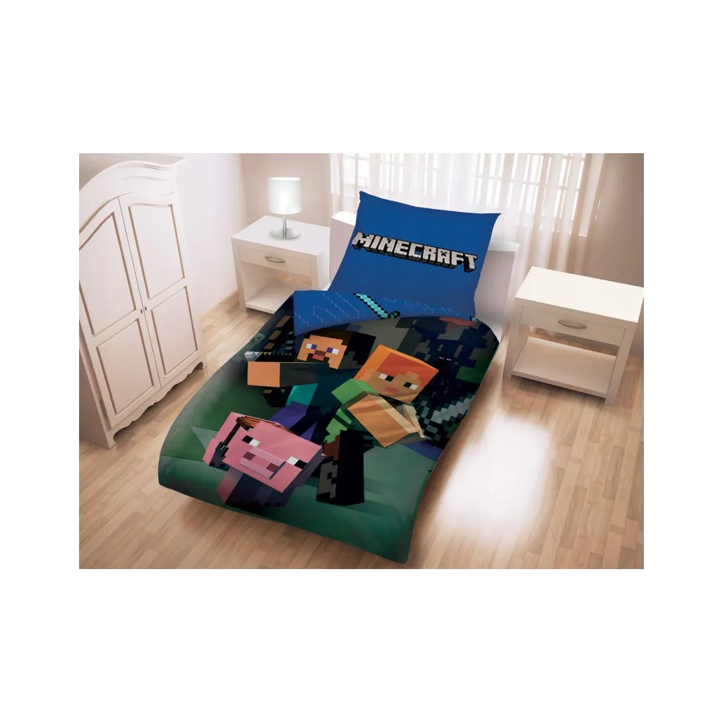 Oboustranné bavlněné povlečení MINECRAFT Steve, 140/200+70/90, MNC020BL