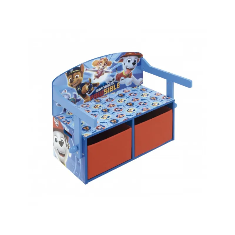 Detský drevený nábytok 3v1 PAW PATROL (Lavička, Box na hračky, Stolík), PW12898