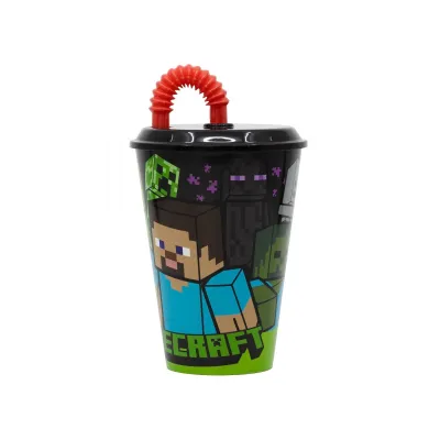 Plastový pohár s víkem a brčkem MINECRAFT 430ml, 40430