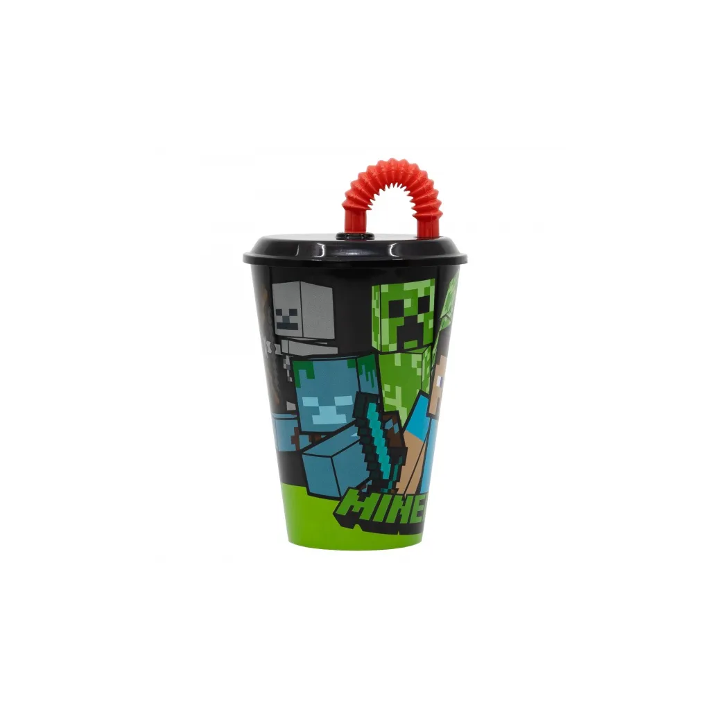 Plastový pohár s víkem a brčkem MINECRAFT 430ml, 40430