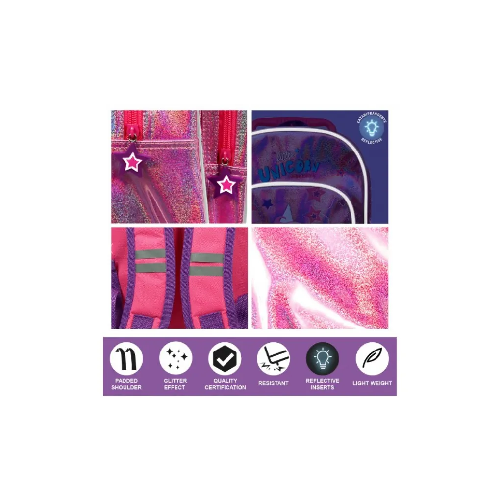 Detský batoh na kolieskach Perletti Unicorn – reflexný batoh pre dievčatá 36×26×15 cm