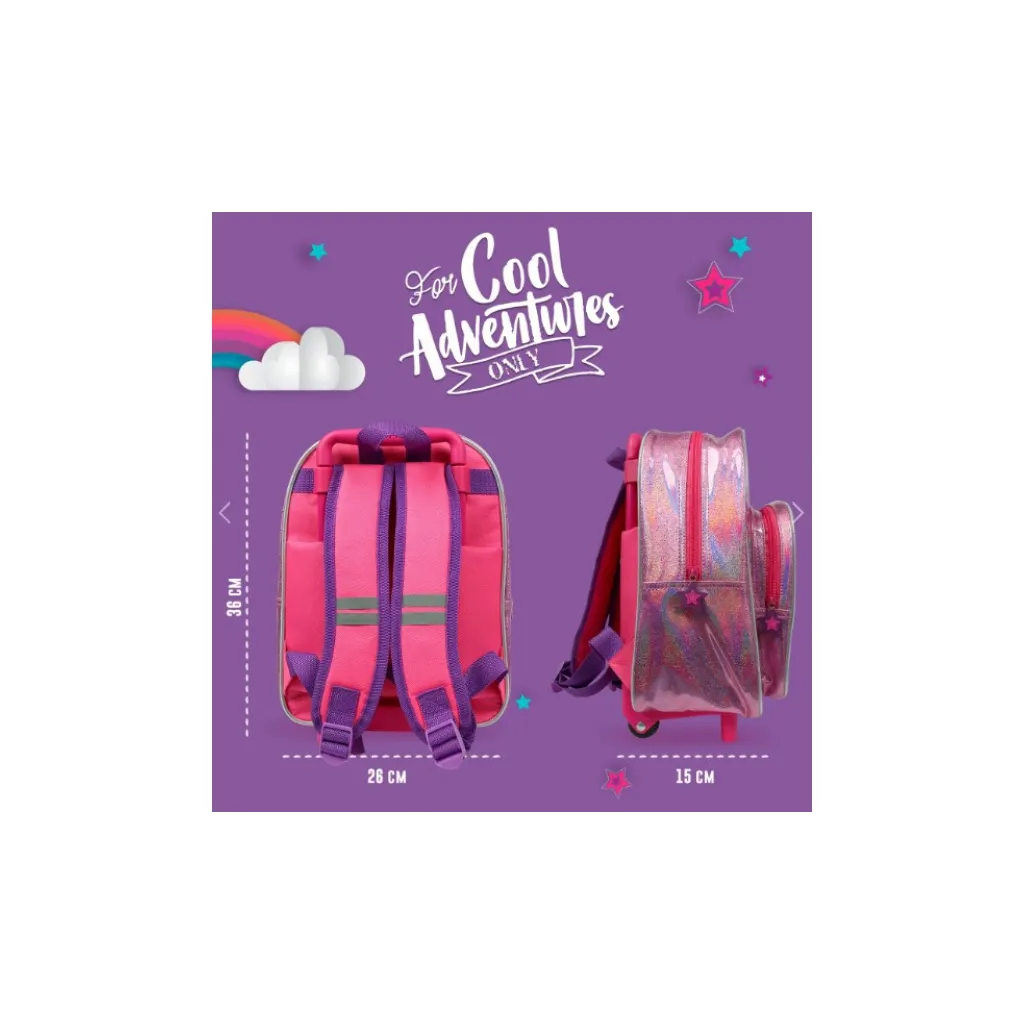Detský batoh na kolieskach Perletti Unicorn – reflexný batoh pre dievčatá 36×26×15 cm