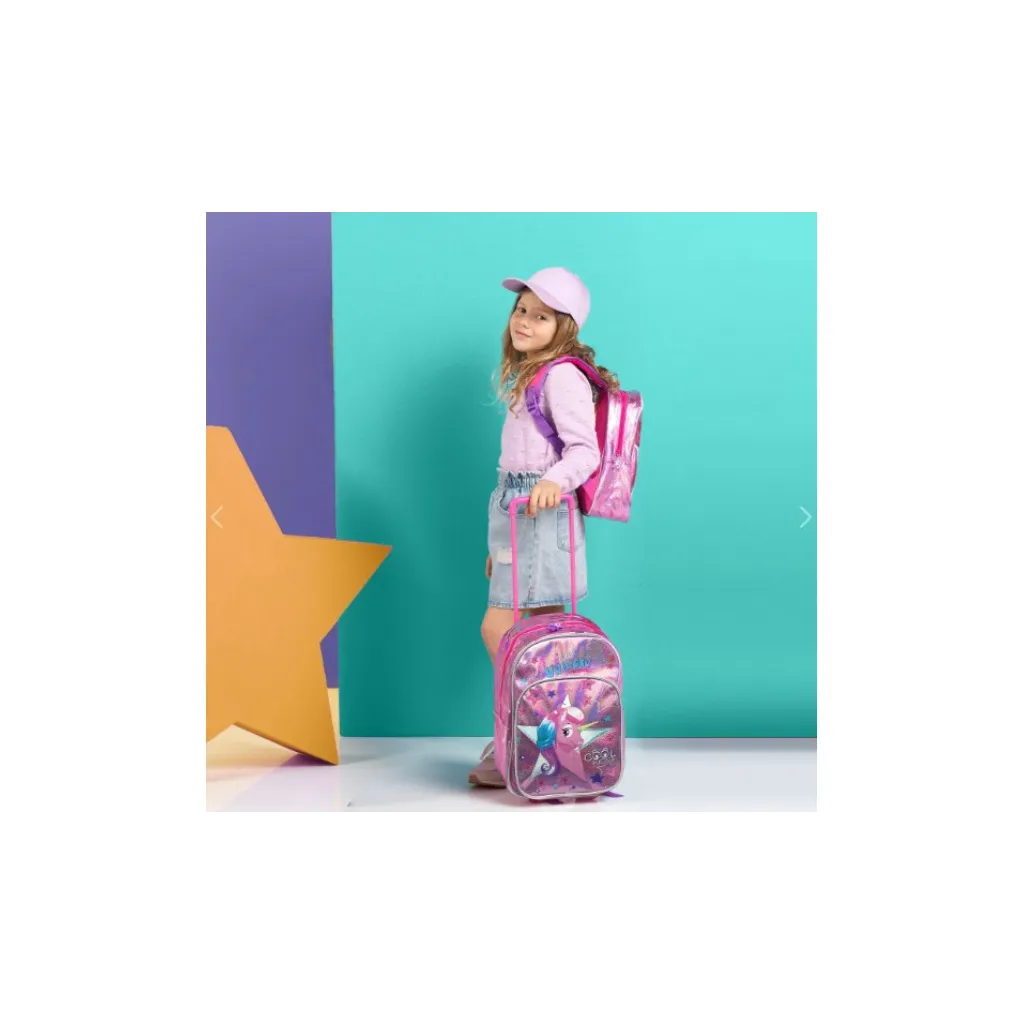 Detský batoh na kolieskach Perletti Unicorn – reflexný batoh pre dievčatá 36×26×15 cm
