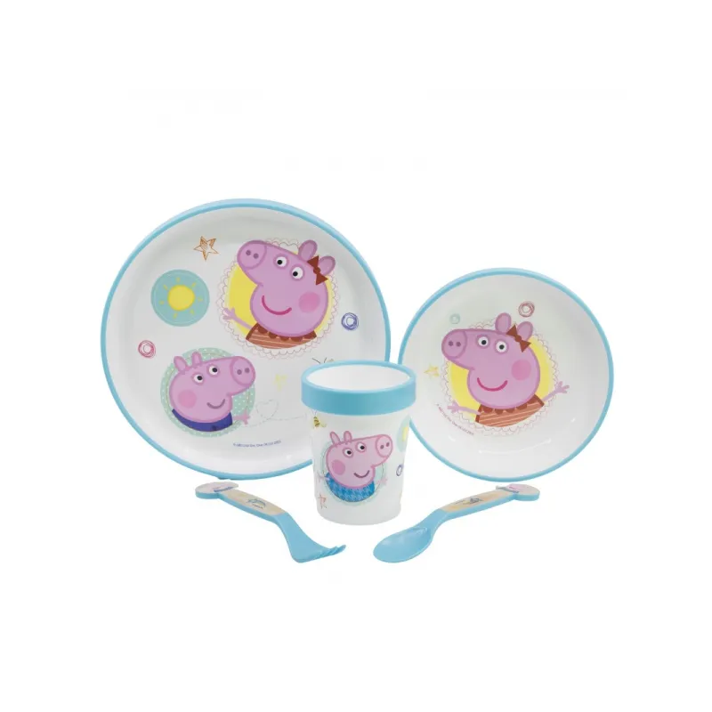 Detský plastový riad Peppa Pig (tanier, miska, pohár, príbor), 41205 Detský plastový riad Peppa Pig (tanier, miska, pohár, príbor), 41205