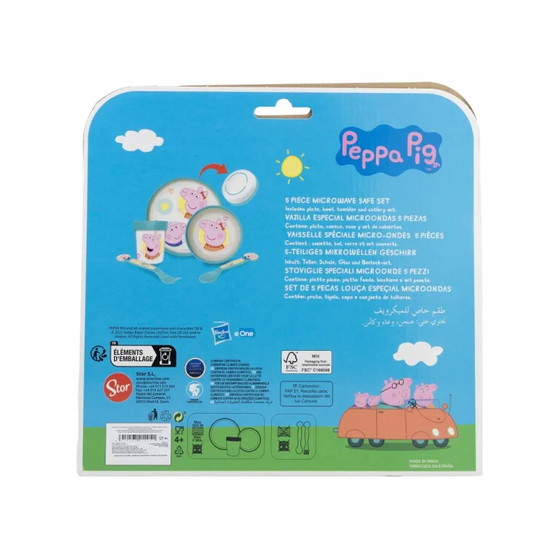 Detský plastový riad Peppa Pig (tanier, miska, pohár, príbor), 41205