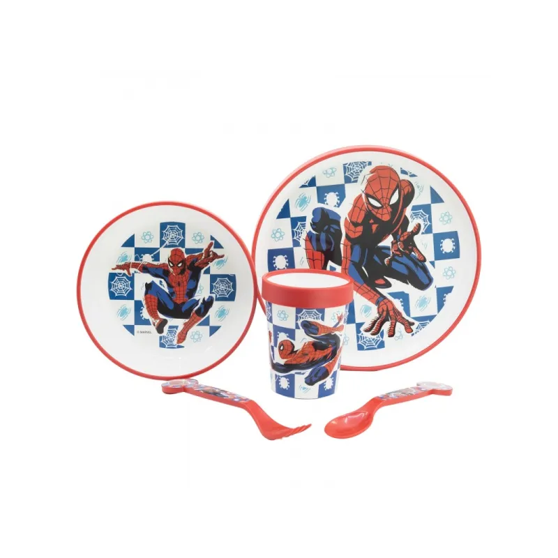 Detský plastový riad Spiderman (tanier, miska, pohár, príbor), 74785 Detský plastový riad Spiderman (tanier, miska, pohár, príbor), 74785