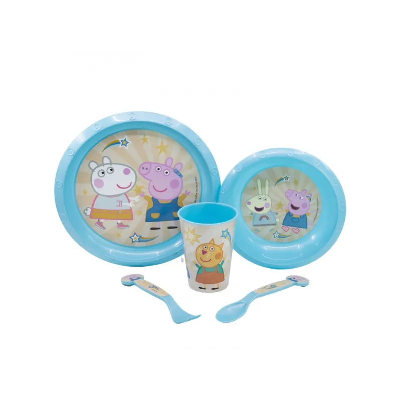 Dětské plastové nádobí Peppa Pig (talíř, miska, sklenice, příbor), 52815
