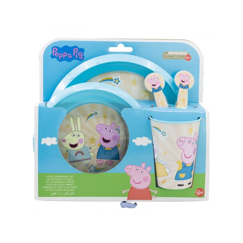 Detský plastový riad Peppa Pig (tanier, miska, pohár, príbor), 52815