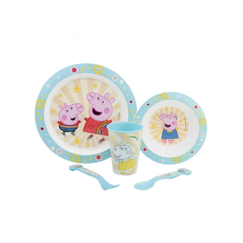 Detský plastový riad Peppa Pig (tanier, miska, pohár, príbor), 41260 Detský plastový riad Peppa Pig (tanier, miska, pohár, príbor), 41260
