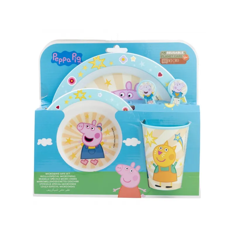 Detský plastový riad Peppa Pig (tanier, miska, pohár, príbor), 41260 Detský plastový riad Peppa Pig (tanier, miska, pohár, príbor), 41260