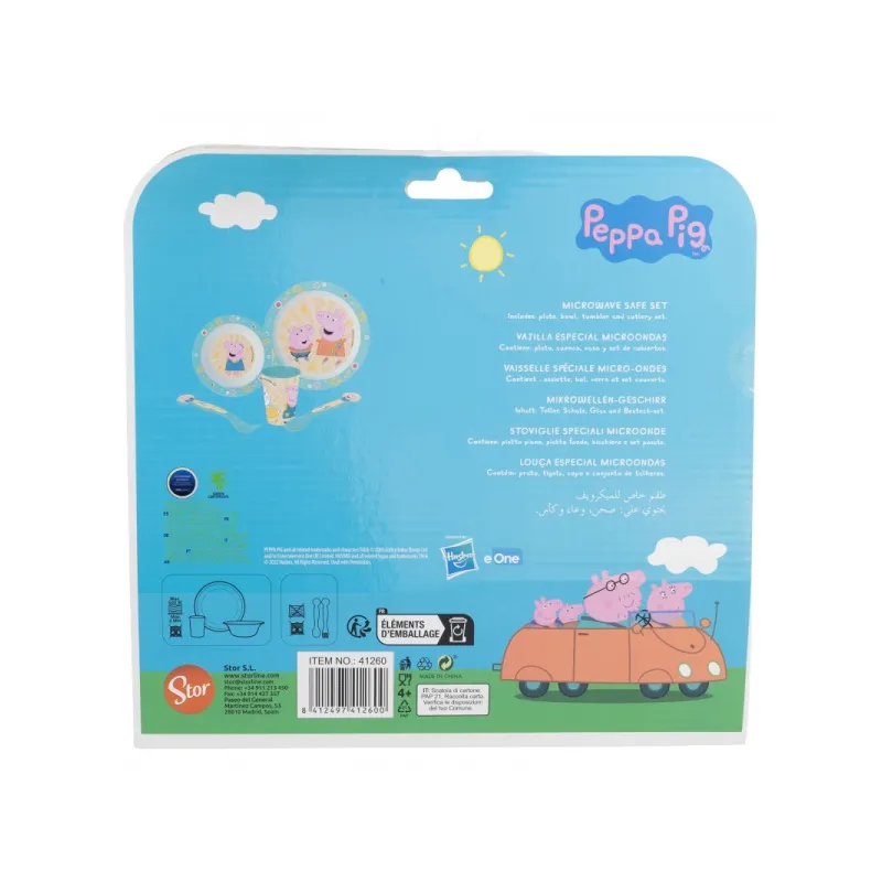 Detský plastový riad Peppa Pig (tanier, miska, pohár, príbor), 41260