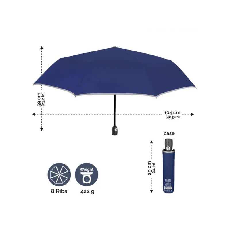 PERLETTI Technology, Plnoautomatický skladací dáždnik s reflexným pásom, 21768