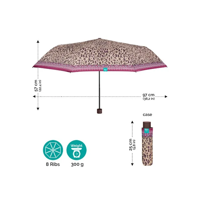 Time, Dámský skládací deštník Leopardato, 26328 Time, Dámský skládací deštník Leopardato, 26328