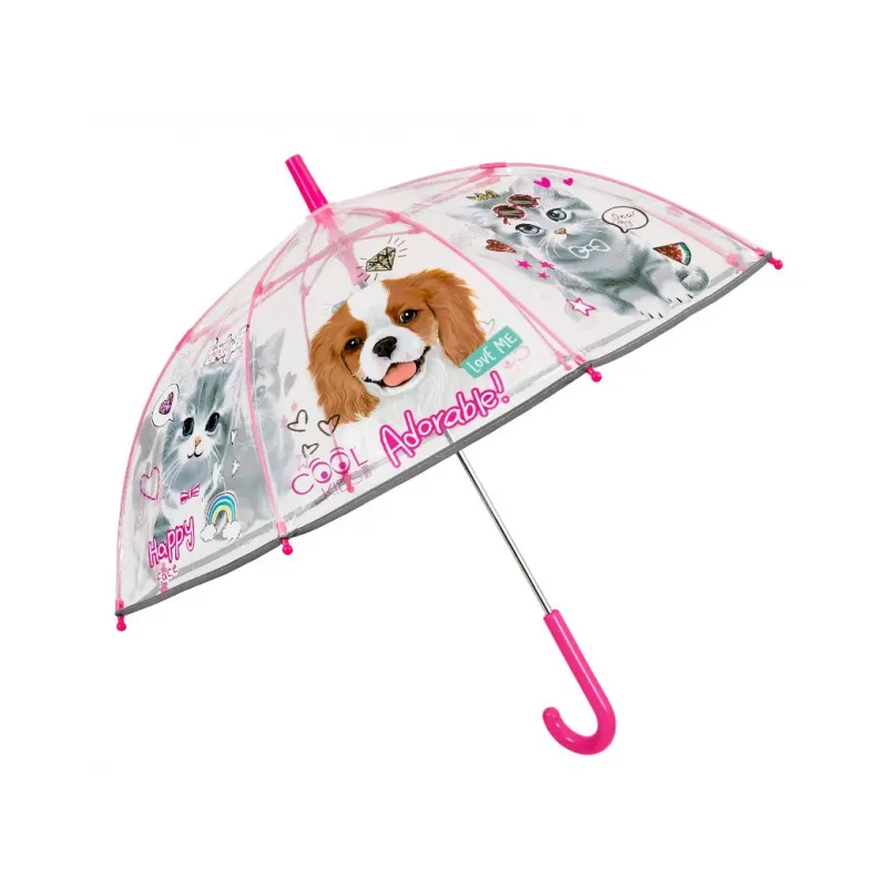 Detský reflexný dáždnik Perletti Cool Kids, Pets Transparent, 15635 Detský reflexný dáždnik Perletti Cool Kids, Pets Transparent, 15635
